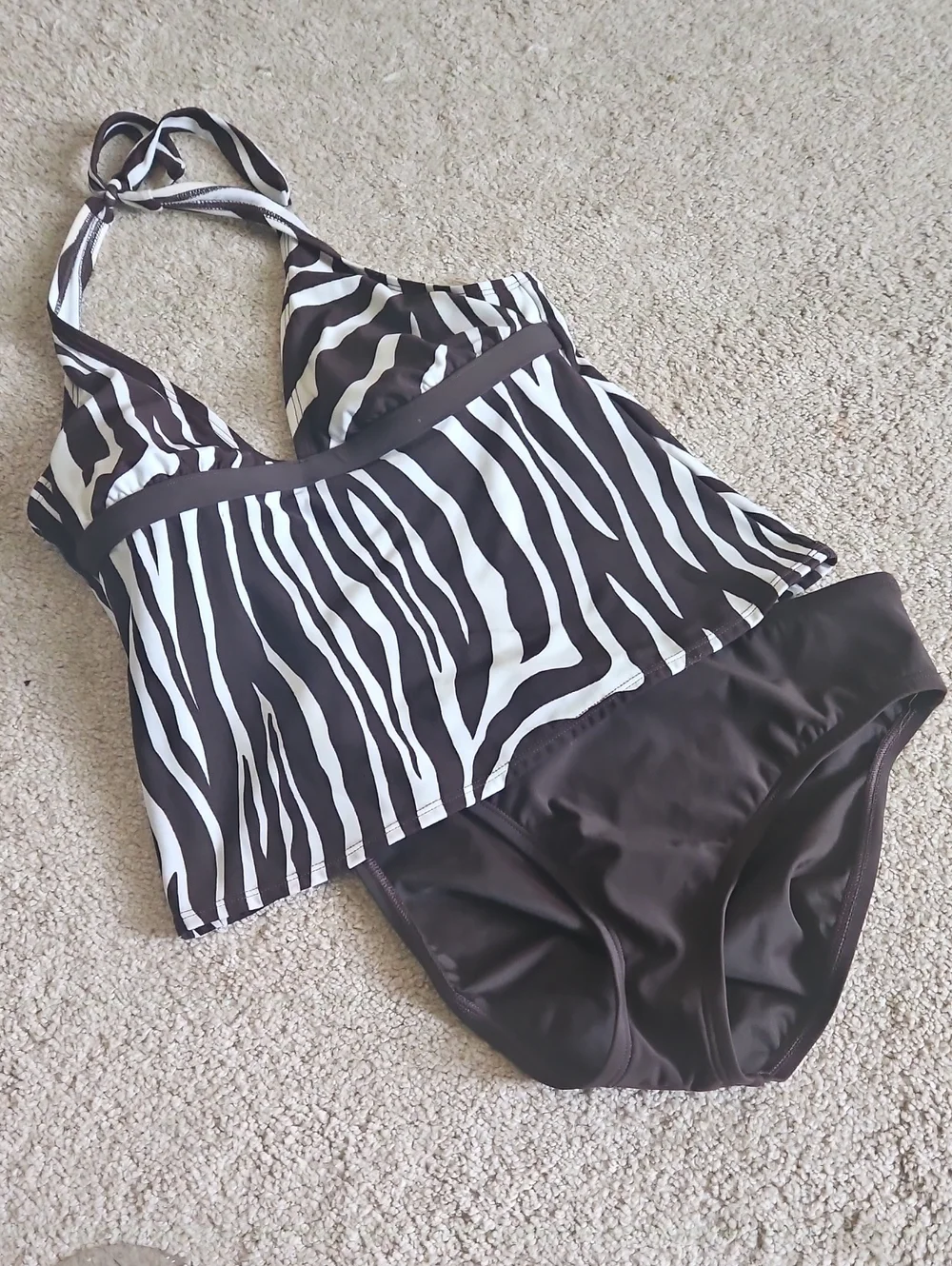 womebs sz 10 brown / cream speedo tankini swimsuit excellent halter style